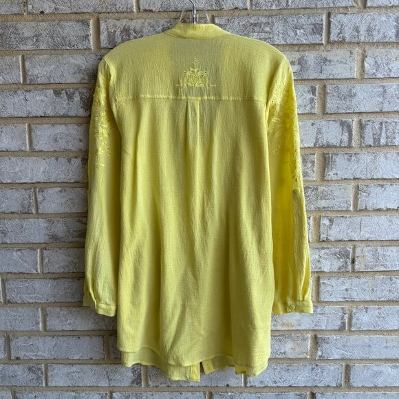 Soft Surroundings Long Sleeve Button Up Embroidered V-Neck Shirt Women's Size M - Picture 2 of 9